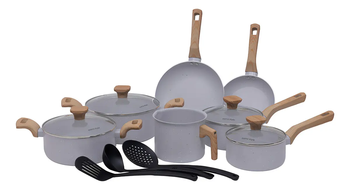 Conjunto Jogo De Panelas Ceramica Antiaderente Fogão Indução Mimo Style Grafito Cinza Claro