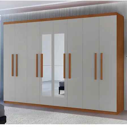 Guarda-Roupa Casal Moderna Hera Premium 8 Portas Com Espelho MDF Off White