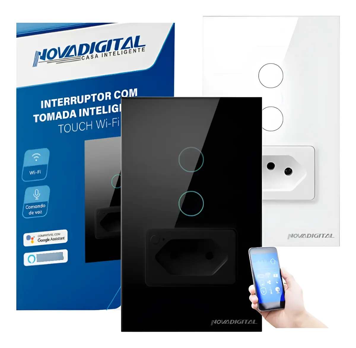 Interruptor Inteligente 2 Botões Wifi Touch Com Tomada Alexa