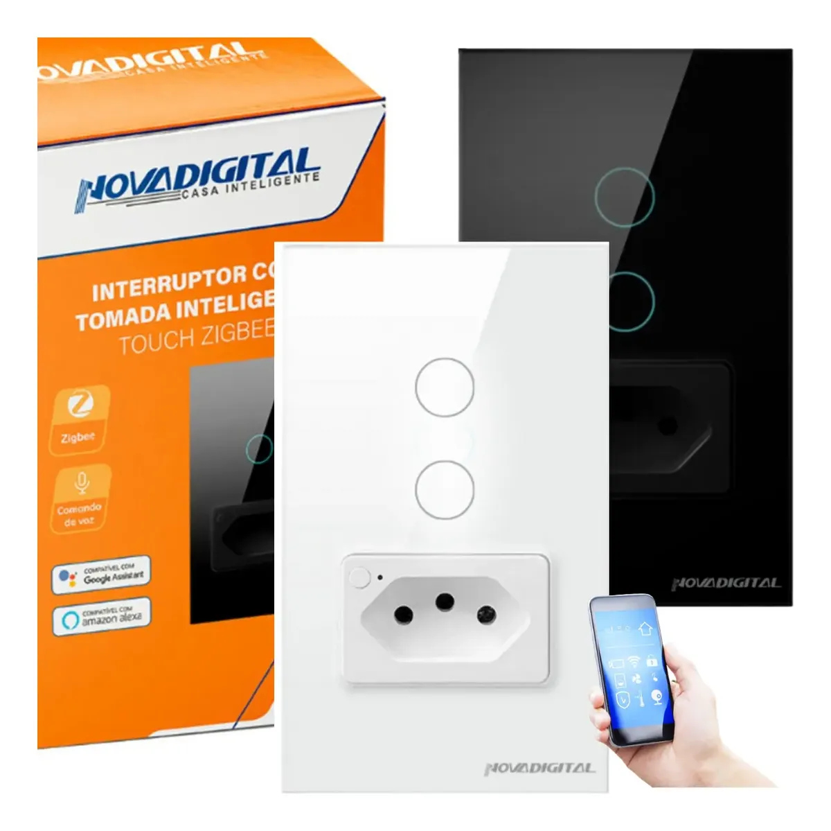 Interruptor 2 Botões Tomada Zigbee Touch Novadigital Tuya