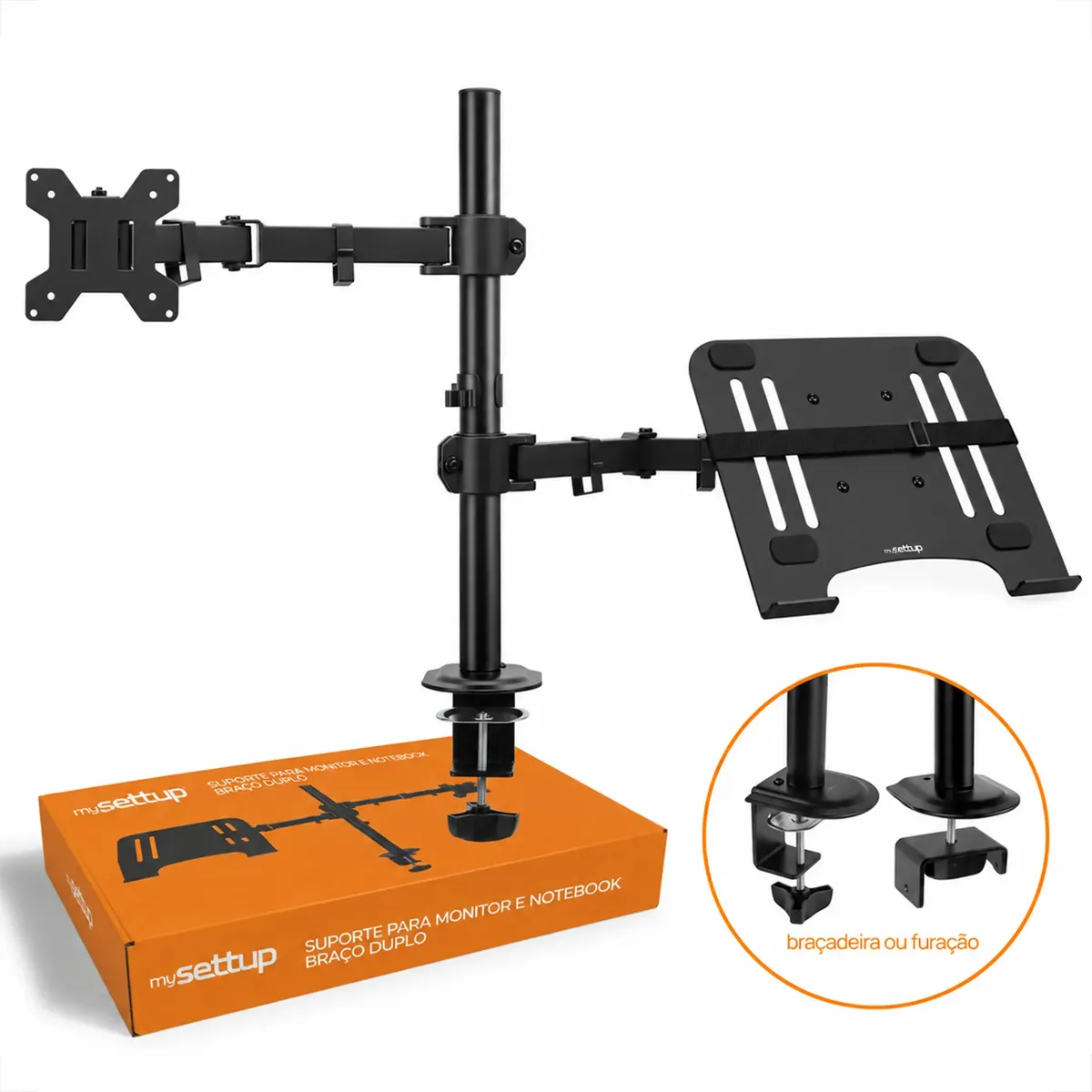 Suporte Duplo Articulado De Mesa Monitor E Notebook Settup Preto