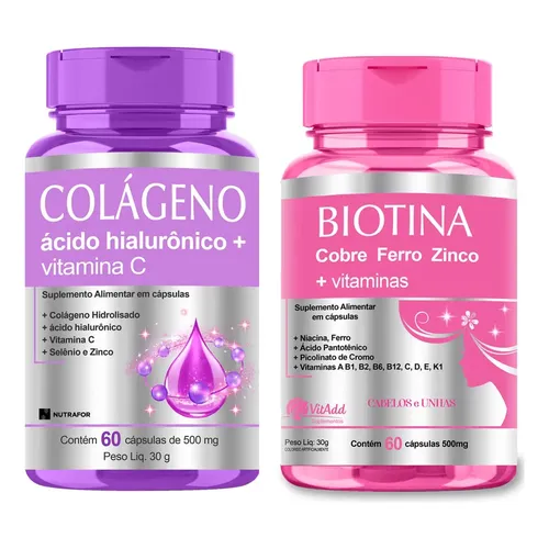 Kit Beleza Pele Cabelos E Unhas: Colágeno + Vitaminas + Biotina