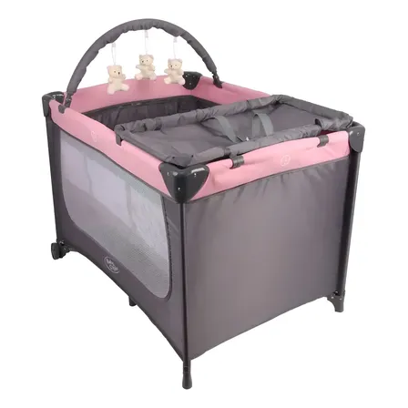 Berço Compacto Joly Chiqueirinho Com Trocador E Móbile Azul Cor Cinza/rosa