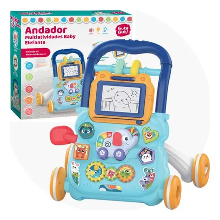 Andador Empurrador Didático Infantil Educativo Musical Bebê Cor Azul