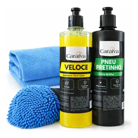 Kit Shampoo Neutro Automotivo Com Cera + Pneu Pretinho