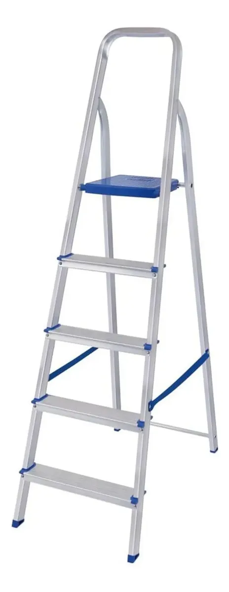 Escada Alumínio 5 Degraus Real Doméstica Anti Deslizante Inox