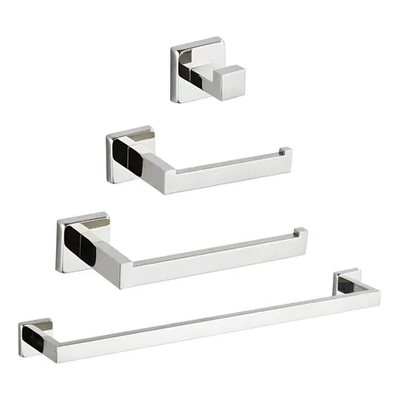 Kit Acessórios Banheiro Inox 304 Quadrado Luxo 4 Peças Cromado Yesop