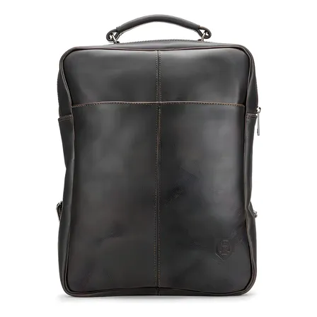 Mochila Unissex Couro Legítimo Leve E Compacta Notebook Cor Fóssil Brown Desenho Do Tecido Lisa