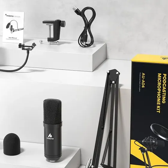 Kit Microfone Usb E Braço Articulado Maono Au-a04 Preto
