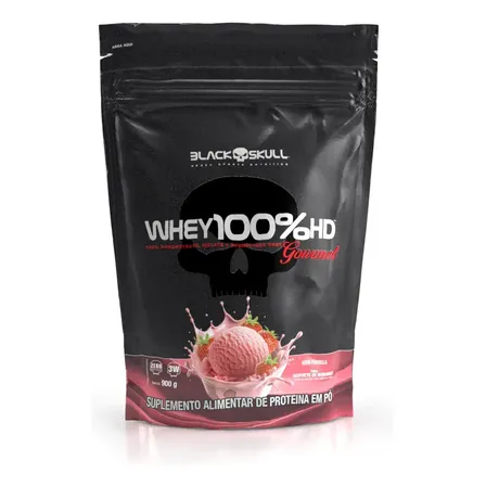 Whey 100%hd Gourmet 900g Refil Black Skull Sabor Morango