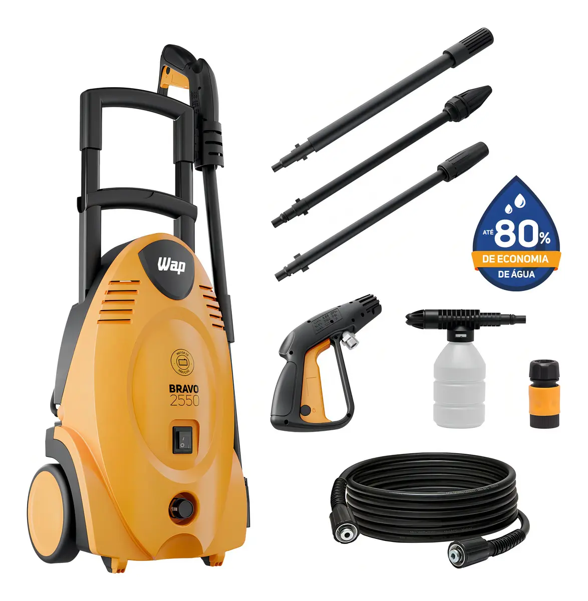 Lavadora de Alta Pressão WAP Bravo 2550 1700W Motor de Indução Amarela e Preta