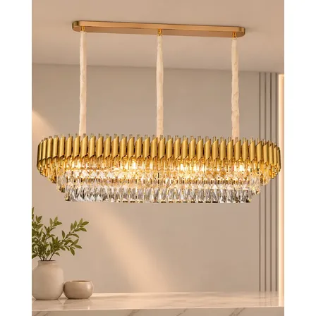 Lustre Pendente Cristal Retangular Vana Gold Sindora 140 cm