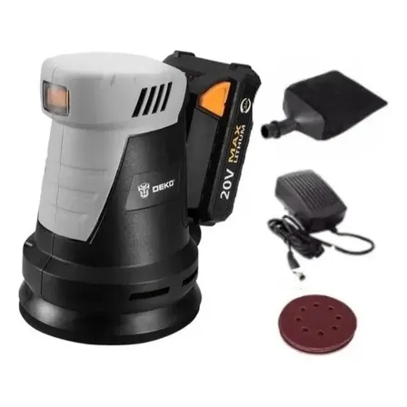 Lixadeira Roto Orbital Sem Fio Deko 20V Bateria Coletor de Pó 125mm