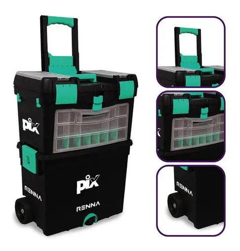 Caixa de Ferramentas Dupla Renna Pix 25 kg Preta com Rodas