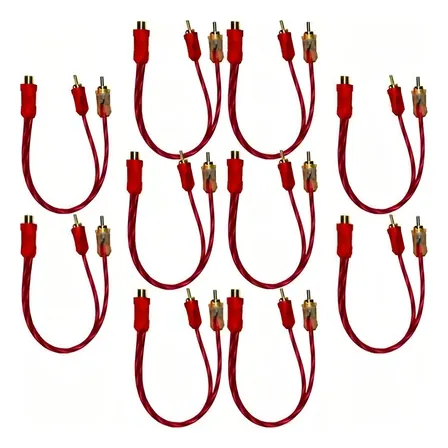 10 Cabos Rca 2 Machos Para Som Automotivo Injetado Vermelho E-tech