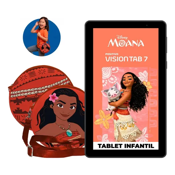 Tablet Positivo Vision TAB 7 Moana - Processador Octa-Core 3GB RAM 64GB Armazenamento, Tela 7” IPS, Bateria 3100mAh, Android 14 Go, Wi-fi - Preto - Inclui 2 Itens de Proteção (Capa e Transporte)