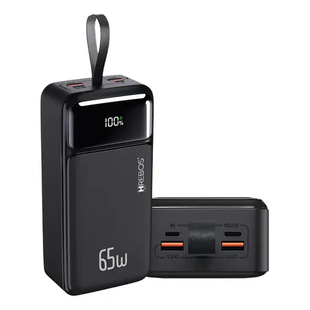 Power Bank Turbo 65w Hrebos 30000mah Com Display Digital Cor Preto