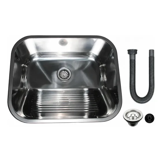Cuba Tanque Lavanderia Área de Serviço 55x45 Aço Inoxidavel 304 Premium Aço Inox Polido Com Acessórios Ralo Sifão Stillus Home