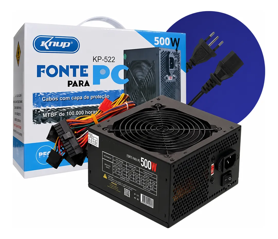 Fonte Atx 500w 120mm Pc Cooler 12cm Gamer Ultra Silencioso Preto