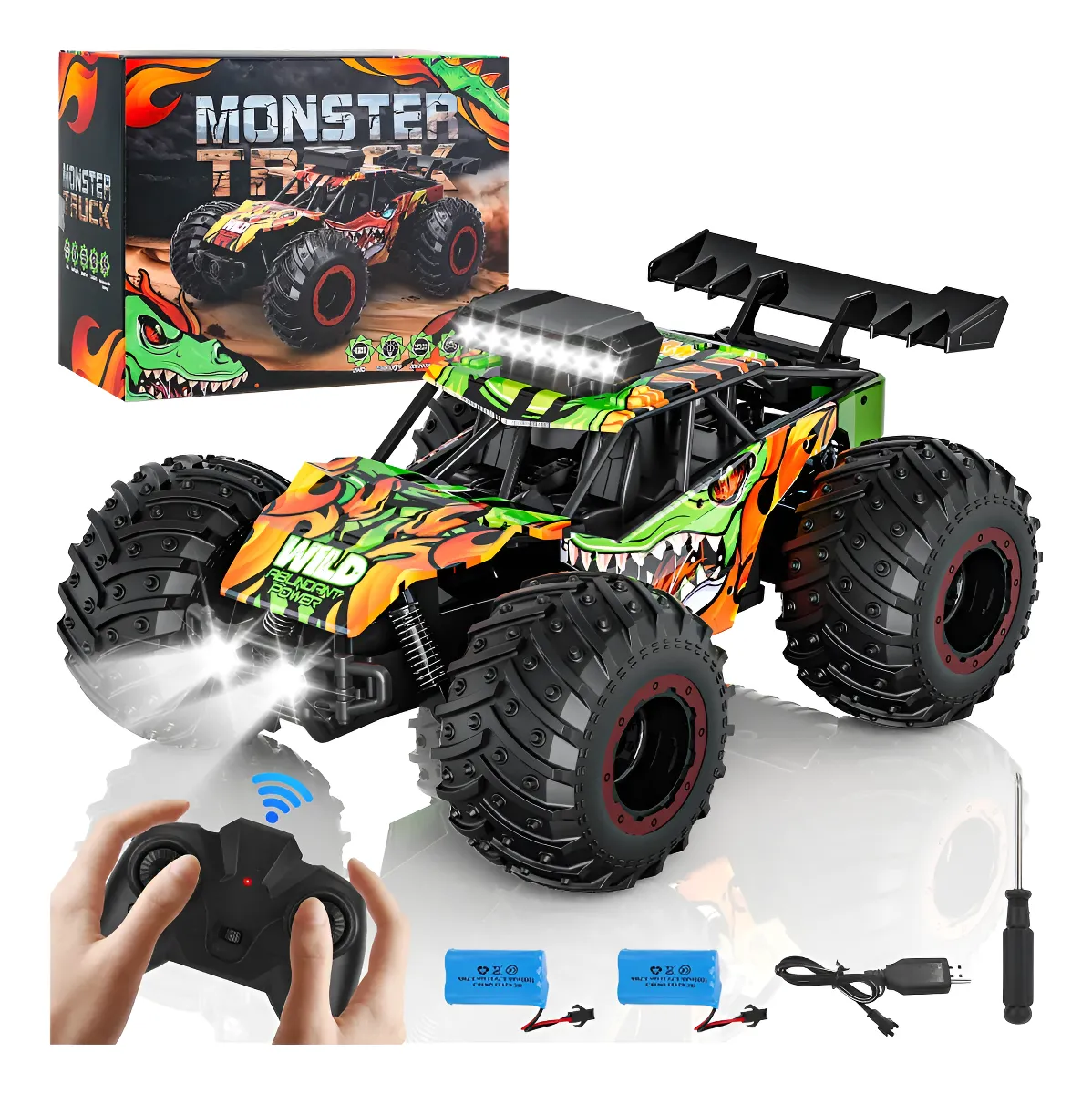 1:16 Carrinho Infantil Controle Remoto Liga 25km/h Off Road Verde Veículo Todo Terreno