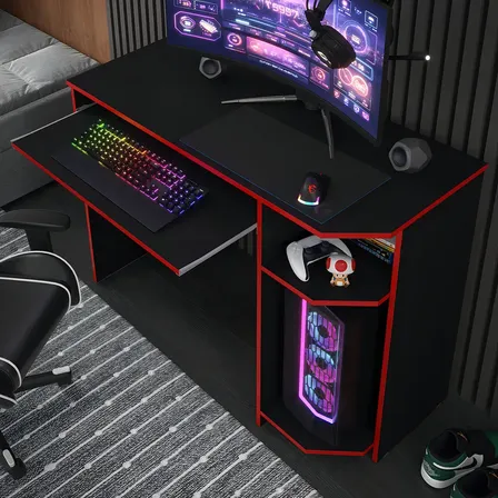 Escrivaninha Mesa Para Computador Gamer Teclado Cpu Cor Preto Vermelho Vermelha