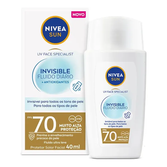 NIVEA Protetor Solar Facial Fluido UV Face Specialist Invisible FPS 70 40ml, BBB 26, Muito Alta Proteção UVA/UVB, Invisível em Todos os Tons, Textura Ultraleve, Cuidado Diário