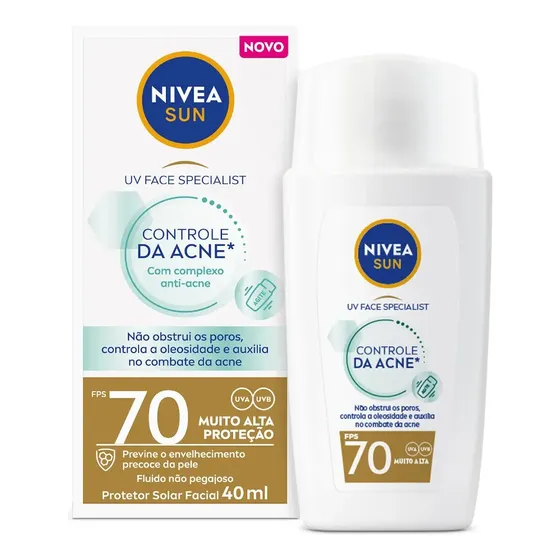 NIVEA Protetor Solar Facial Fluido UV Face Specialist Controle da Acne FPS 70 40ml, Muito Alta Proteção UVA/UVB, Reduz Oleosidade, Pele Oleosa e Propensa a Acne