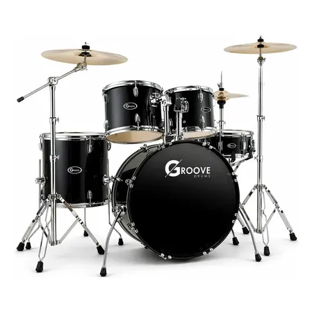Bateria Acústica Completa Groove Drums Banco Pratos Pedal Pele Hidraúlica - Gd920 Bumbo 20 B|ack