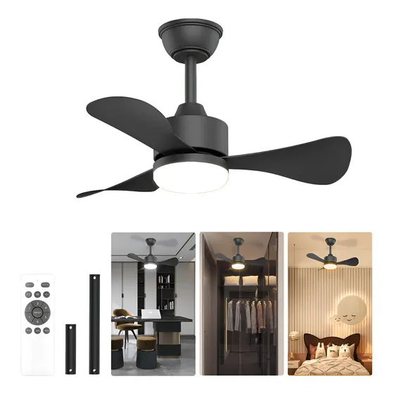 Ventilador de Teto FANSVENTO de 28" (71cm) Preto com LED, Controle Remoto e Motor Silencioso