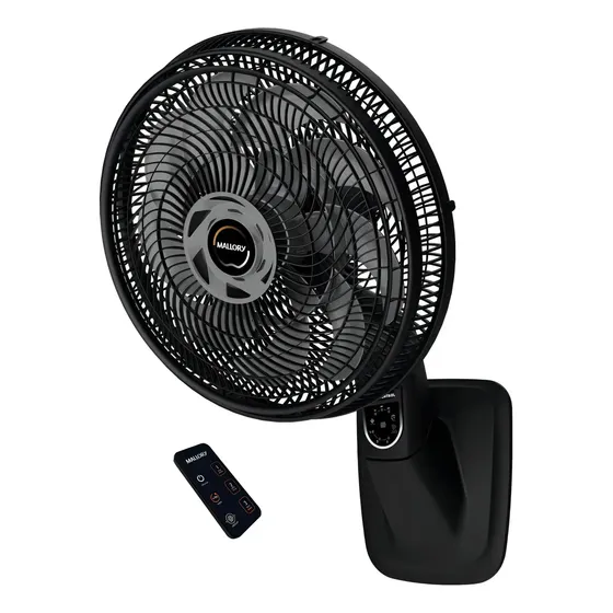 Ventilador De Parede Mallory Smart Control 40cm Com Controle Remoto E 9 Pás 40 Cm 50 Preto 220v Cinza Plástico