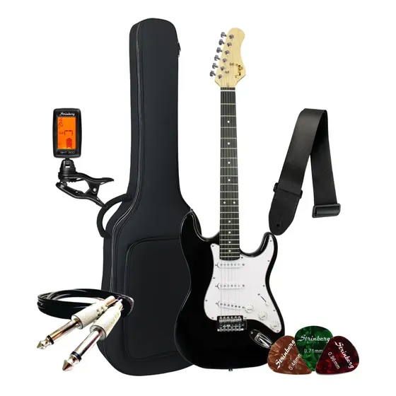 Kit Guitarra Stratocaster Iniciante Estudante Bravo Music Beg100 Elétrica Com Acessórios Orientação Da Mão Destro Cor Black