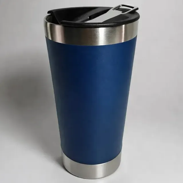 Copo Térmico 473ml Com Tampa E Abridor Para Cerveja Bebidas Cor Azul Liso