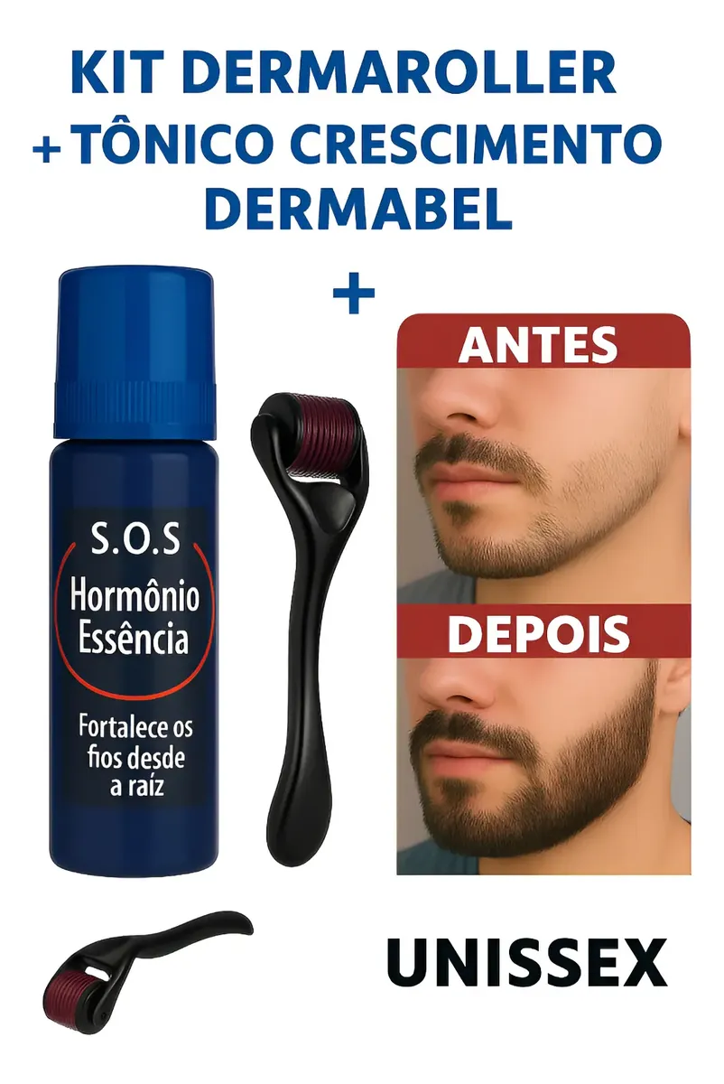 Kit Dermaroller+tônico Crescimento Barba E Cabelo Dermabel