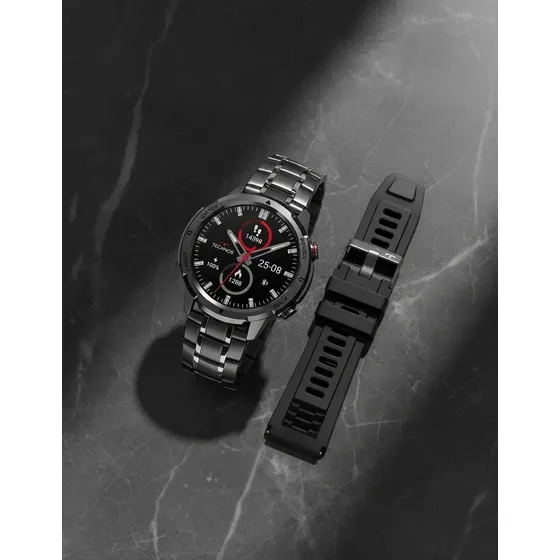Smartwatch Technos Connect Sports Call Masculino com Pulseiras de Aço e Silicone e Resistência à Água 5 ATM