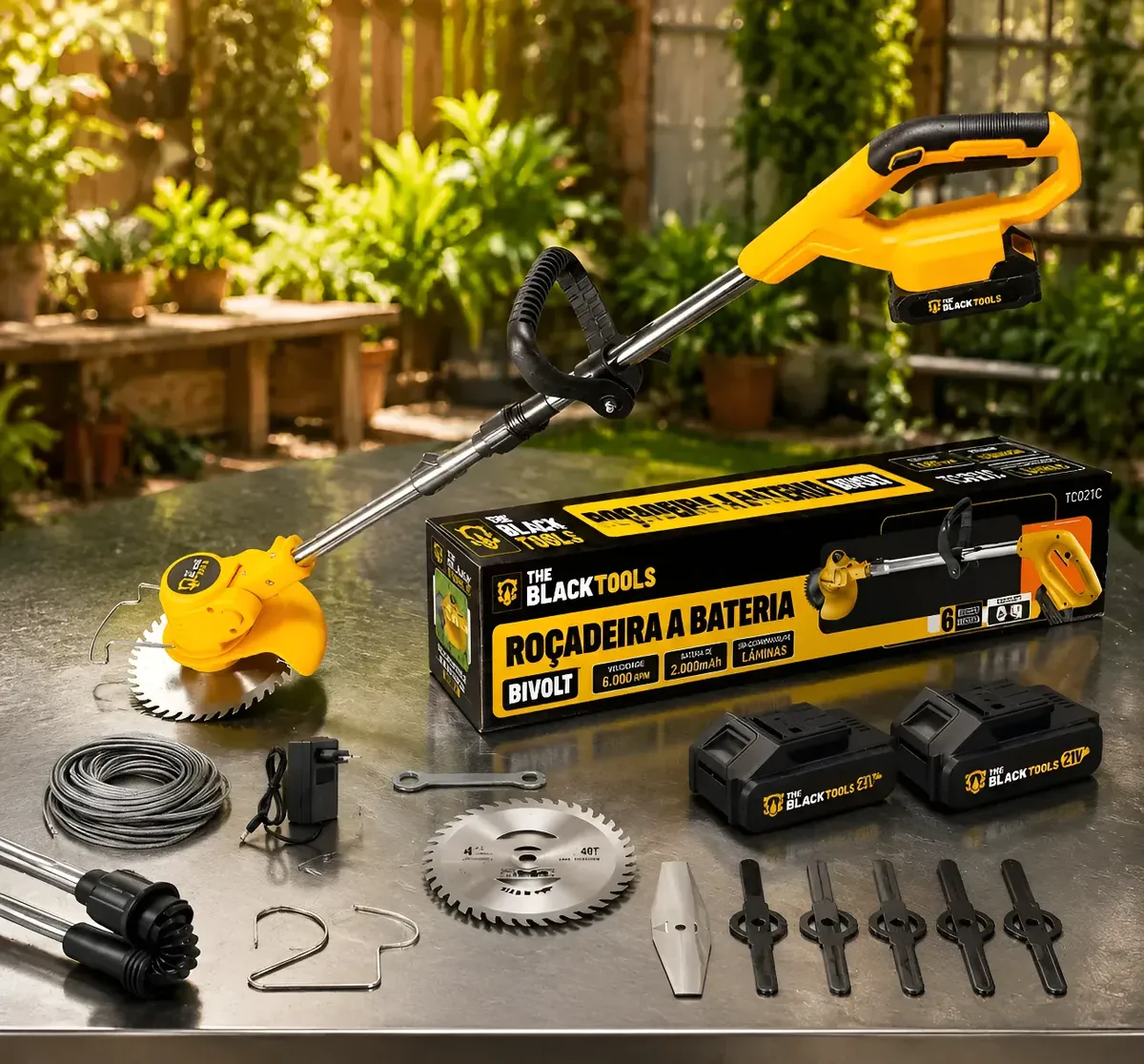 Aparador Roçadeira De Grama 750w 21v C/ 2 Baterias 127/220v Amarelo