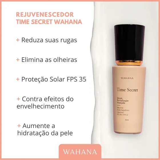 Sérum Antienvelhecimento Wahana Time Secret com Bakuchiol e FPS 35 para o Dia