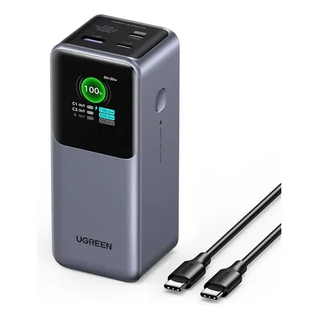 Power Bank Usb A/c Ugreen Nexode 20000mah 130w Cinza Preto