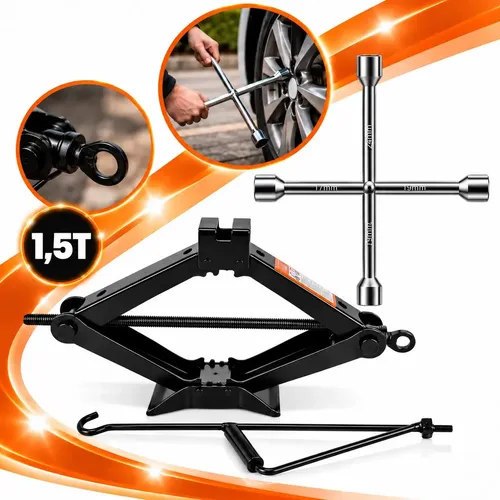 Kit Macaco Sanfona + Chave Roda 17 - 19 - 21 - 23mm 1,5T Para Carros Kit Estepe Reforçado