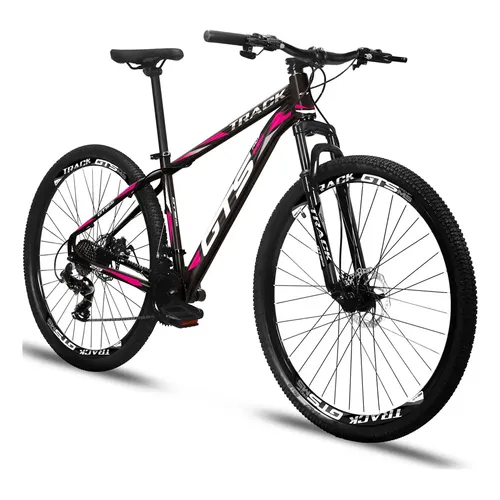 Bicicleta Aro 29 Gts Pro M5 Track 24 Marchas Freios A Disco Cor Preto E Rosa Tamanho Do Quadro 17