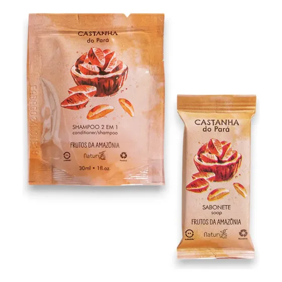 Kit 100 Sachês Shampoo 2 em 1 30ml + 100 Sabonetes 15g Castanha do Pará Hotel