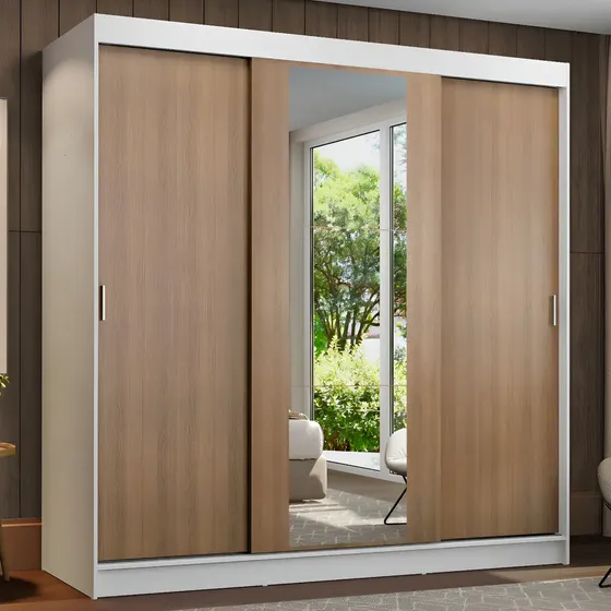 Guarda-roupa Casal Madesa Reno 3 Portas Correr Com Espelho B Cor Branco/Rustic