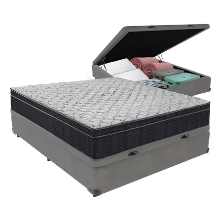 Cama + Box Com Baú Viúva Colchão Ortobom D45 Firme Airtech Cor Cinza