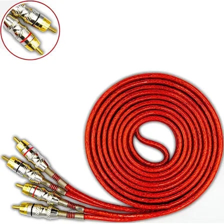 Cabo Rca 5 Metros Tripla Blindagem Vermelho Plug Metal