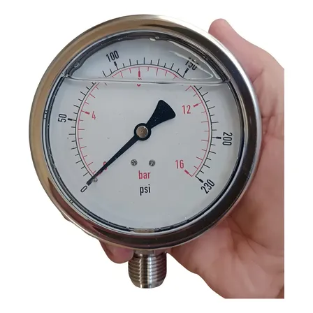 Manômetro Inox 100mm 1/2 Glicerina 0-16 Bar Tauana Analógico