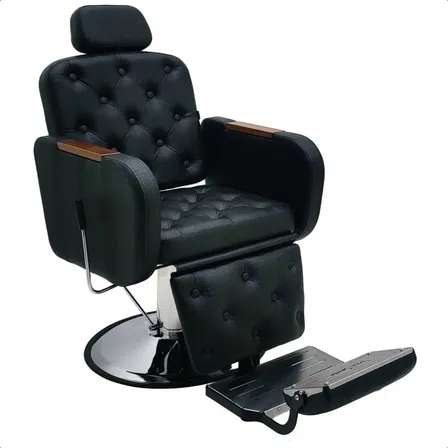 Poltrona Cadeira Barbeiro Barbearia Reclinável Base Redonda Cor Preto Crocco