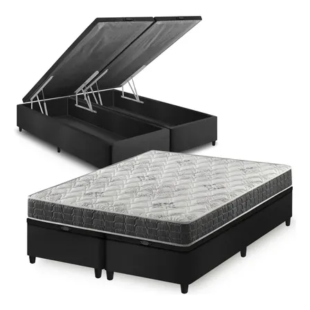 Box Baú Queen + Colchão D33 Ortopédico San Francisco 158cm Preto