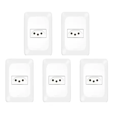 Kit 5 Tomadas Simples 20a Pial Pop Conjunto 4x2 Suporte Cor Branco