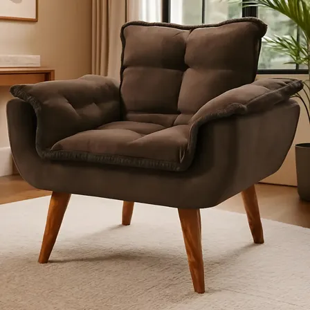 Poltrona Decorativa Opala Confortável Suede Porto Decor Cor Marrom