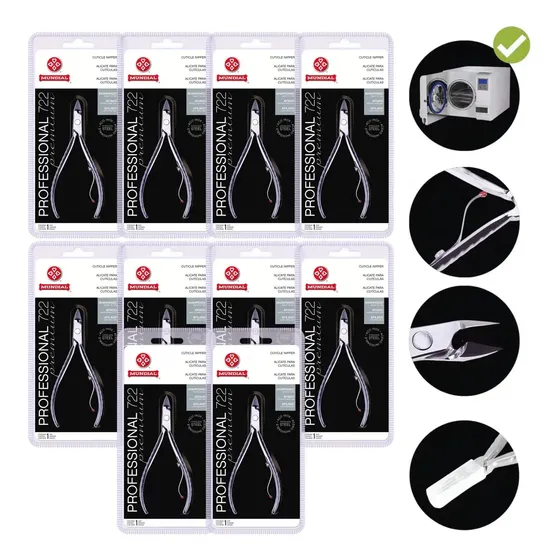 Kit c/ 10 Alicates de Cutícula Manicure Mundial 722PR Professional Premium Aço Inox Autoclave e Estufa