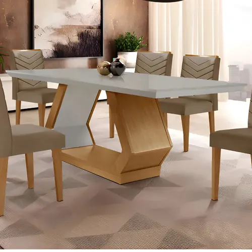 Mesa De Jantar 6 Lugares Retangular Rufato Alvorada Londrina Cor Vel. Capuccino Off White Imbuia